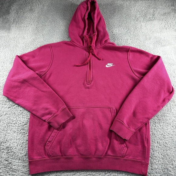 Nike Tops - Nike Hoodie Womens Medium Pink 1/4 Zip Pull Over Hood Essential Club Fleece